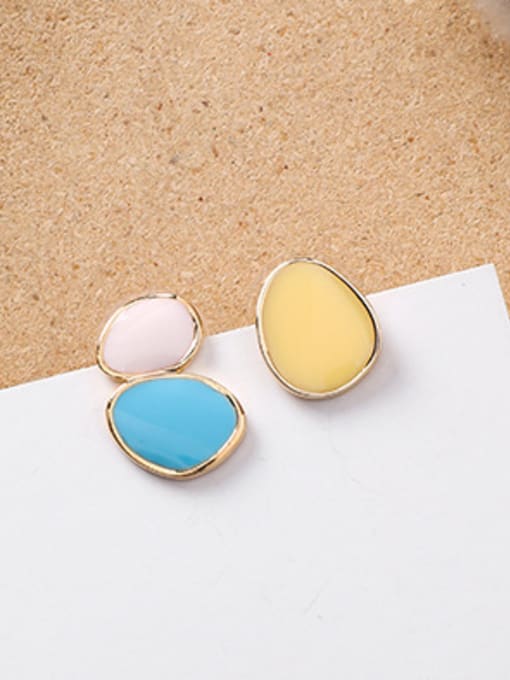 C yellow Alloy With Rose Gold Plated Simplistic Asymmetry Oval Stud Earrings