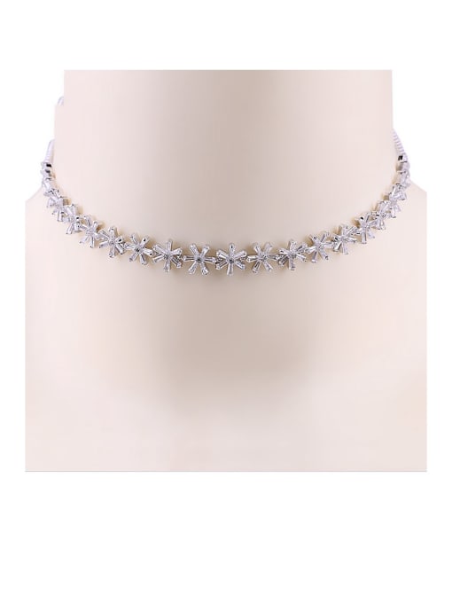 platinum Copper With  Cubic Zirconia  Simplistic Flower Chokers Necklace