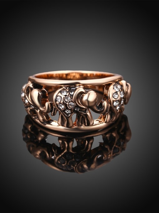 Rose Gold Fashion Rose Gold Plated Elephant Shaped Rhinestone Ring