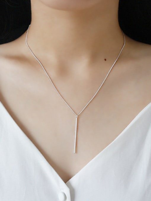 DAKA Sterling silver personality simple geometry  square tube necklace 1