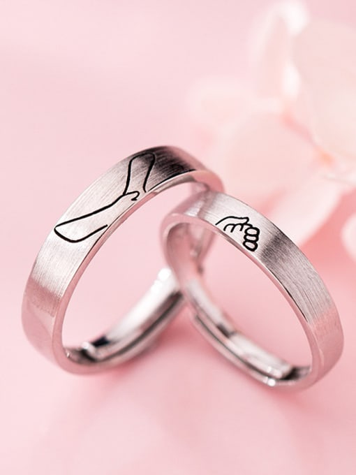 Rosh 925 Sterling Silver With Platinum Plated Personality Marking Holding Hands Band Rings 3