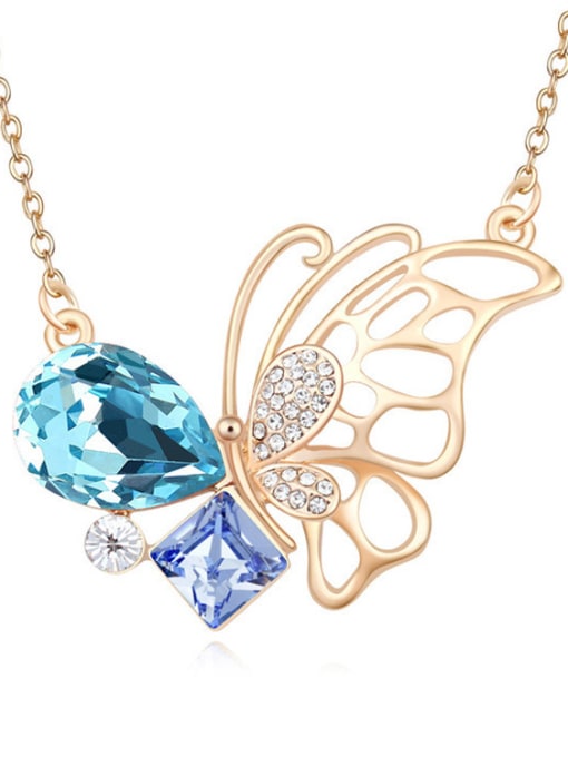 double color Fashion Champagne Gold Hollow Butterfly austrian Crystals Alloy Necklace