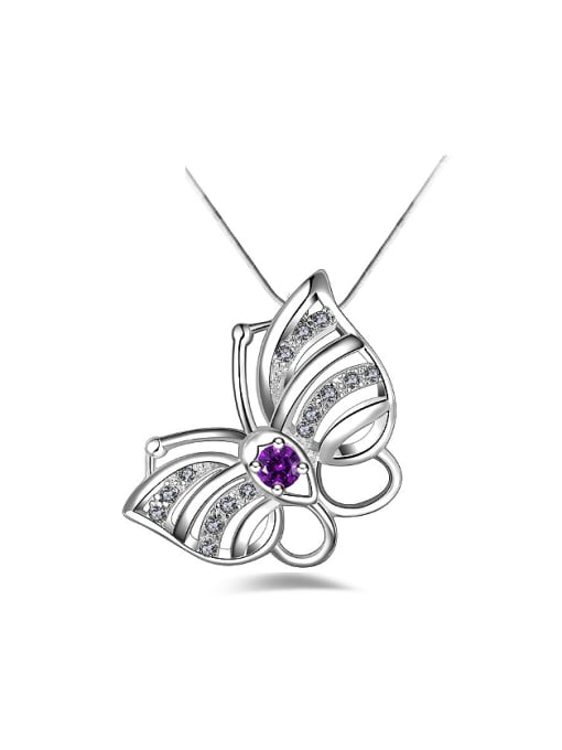 Ya Heng Fashion Shiny Cubic Zirconias Butterfly Pendant Copper Necklace 0