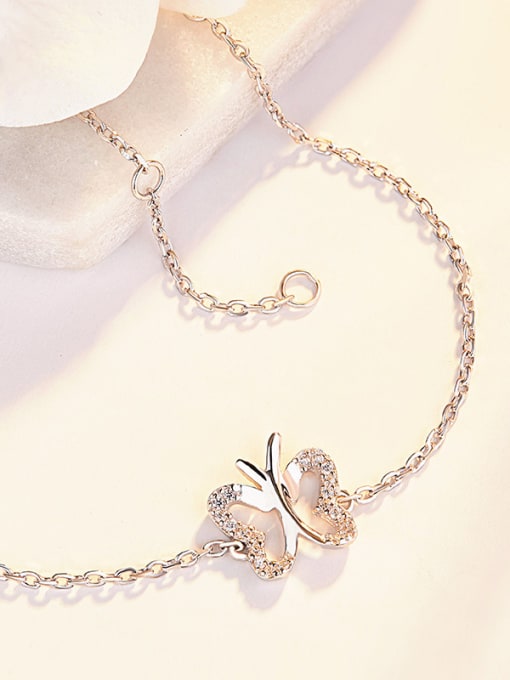 CEIDAI Simple Shiny Tiny Zirconias-covered Butterfly 925 Silver Bracelet 2