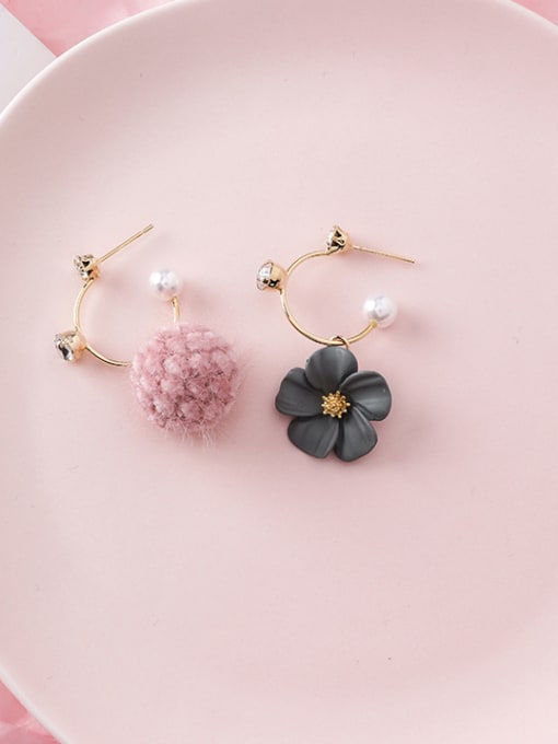 B Brown hairball Alloy With Gold Plated Cute Flower Clip On Earrings