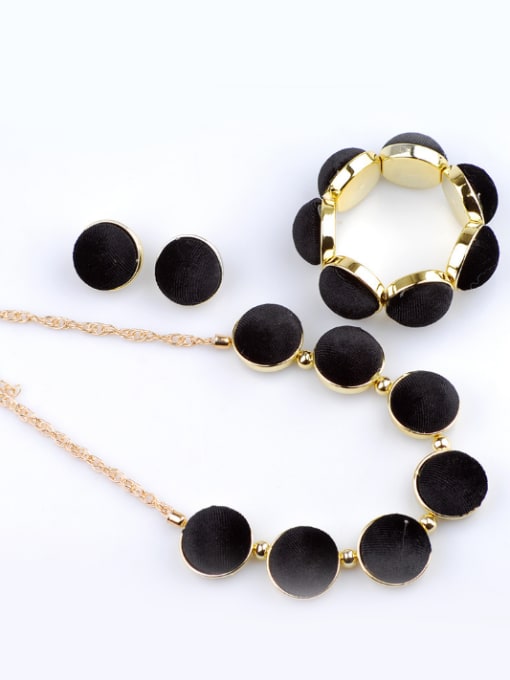 Qunqiu Fashion Semicircle Black Suede Alloy Three Pieces Jewelry Set 1