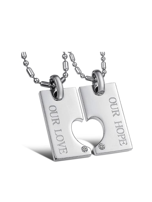 Open Sky Fashion Rectangular Hollow Heart Rhinestones Titanium Lovers Necklace 0