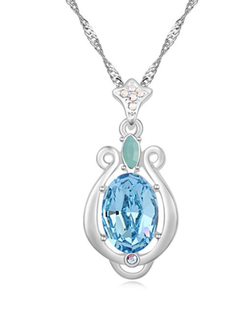 blue Simple Oval austrian Crystal Aries Constellation Pendant Necklace