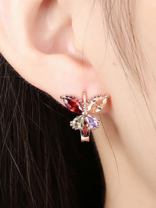 OUXI Fashion Colorful Butterfly Zircon Earrings 1