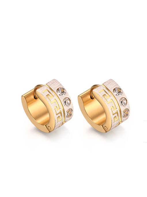 Golden Fashionable Gold Plated Geometric Rhinestones Clip Earrings