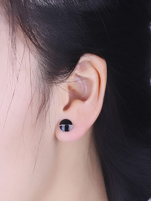 One Silver Simple Tiny Black Round 925 Silver Stud Earrings 1