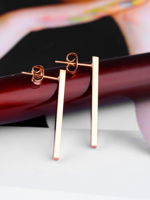 length 30mm Simple Rose Gold Plated Square Bar Stud Earrings