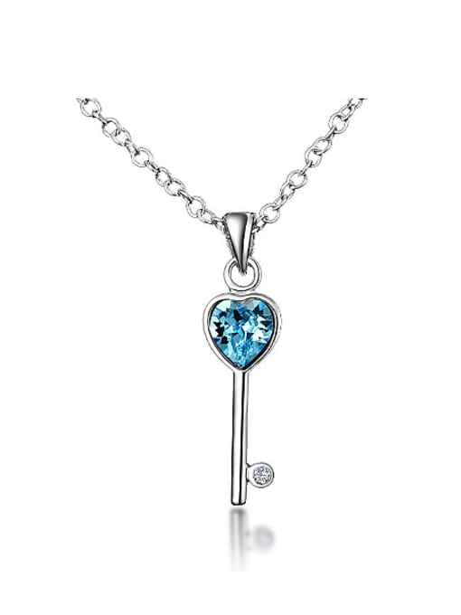 Blue Fashion Heart Crystal Key 925 Sterling Silver Pendant