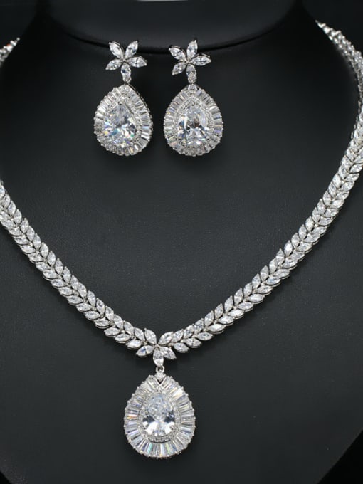 White Noble Water Drop AAA Zircon Two Pieces Jewelry Set