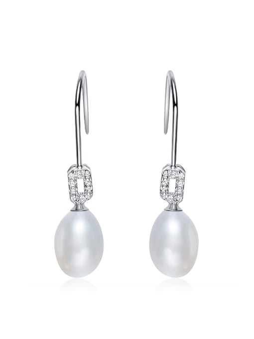White Simple Water Drop Freshwater Pearl 925 Silver Earrings