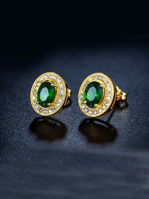 Green Round Shaped Zircon Cluster earring