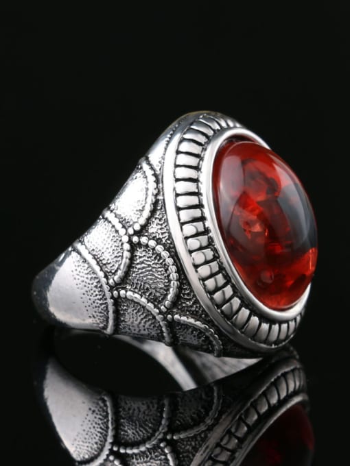 Gujin Retro style Red Carnelian stone Antique Silver Plated Alloy Ring 2