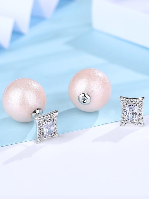BLING SU Copper With White Gold Plated Simplistic Ball Stud Earrings