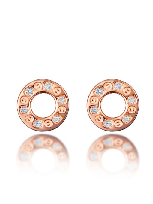 Rose Gold Tiny Simple Hollow Round Cubic Zircon Stud Earrings