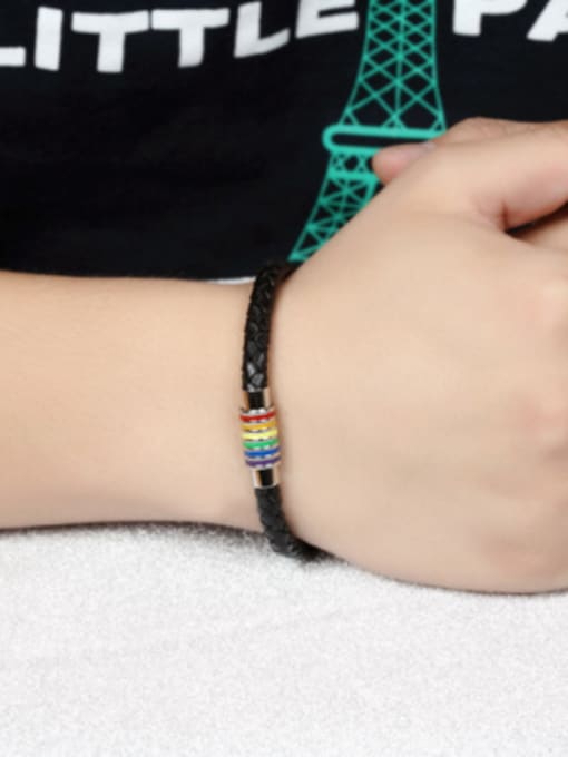 Open Sky Fashion Colorful Rainbow Titanium Artificial Leather Bracelet 1
