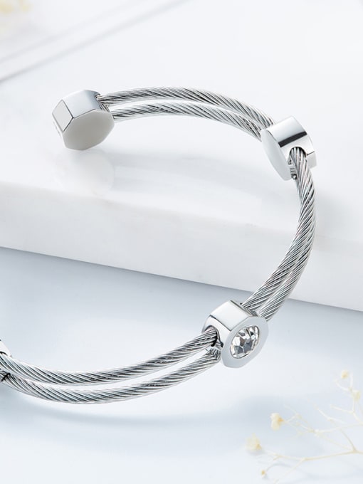 CEIDAI Simple Two-band austrian Crystals Opening Bangle 1