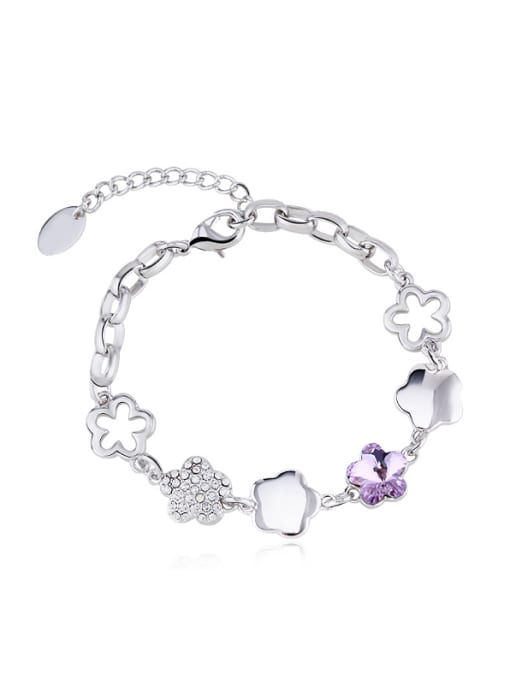 Platinum ,Violet 18K White Gold Flower Shape Crystal Bracelet