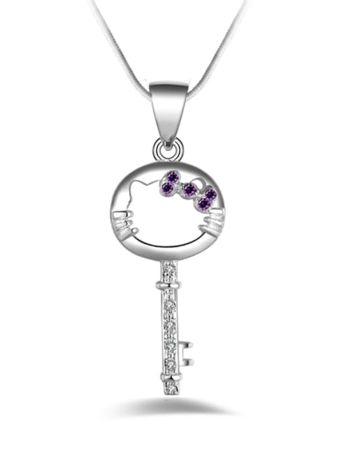 Purple Fashion Hello Kitty Key Pendant Copper Necklace