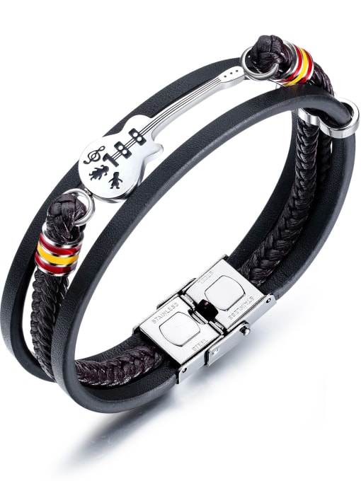 black Stainless Steel With Silver Plated Personality Irregular With Mini Guitar Bracelets