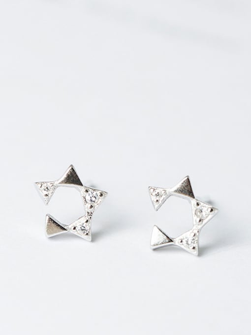 SILVER MI Tiny Hollow Star Cubic Zirconias 925 Silver Stud Earrings 0