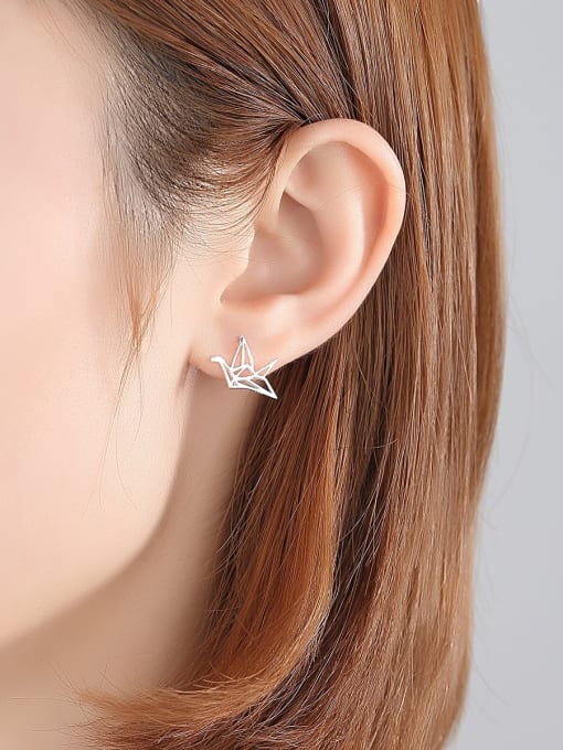 CCUI 925 Sterling Silver With Glossy  Simplistic Paper crane Stud Earrings 1
