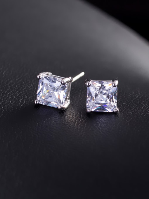 White 6MM Simple Square AAA Zircons stud Earring