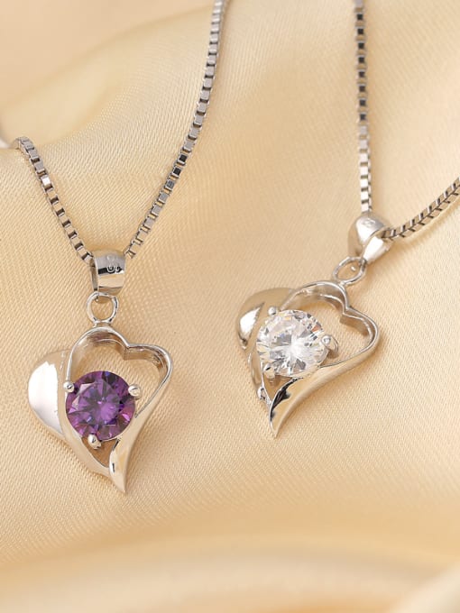 kwan Heart-shape Purple Crystal Zircon Pendant 1