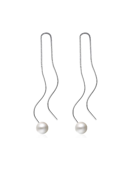 AI Fei Er Simple Water Wave Imitation Pearl Line Earrings 0
