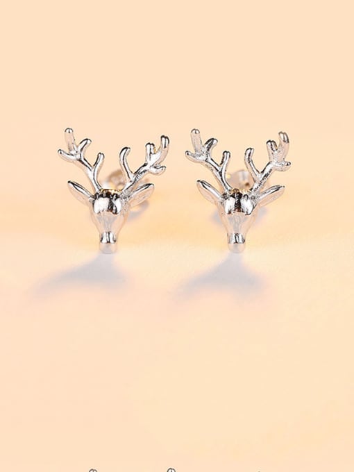 CCUI 925 Sterling Silver With Gold Plated Simplistic Antlers Stud Earrings 3