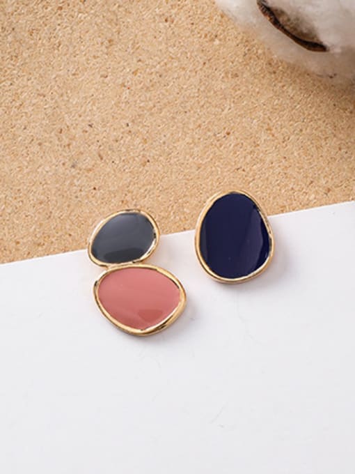 B Blue Alloy With Rose Gold Plated Simplistic Asymmetry Oval Stud Earrings