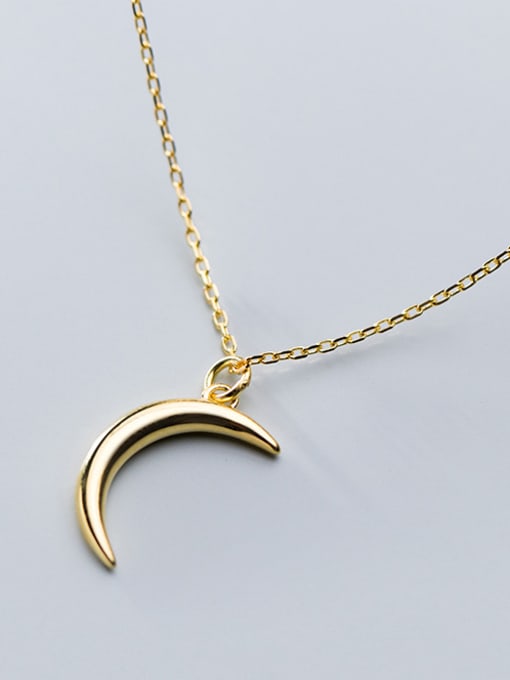 Rosh 925 Sterling Silver With Gold Plated Simplistic Moon Necklaces