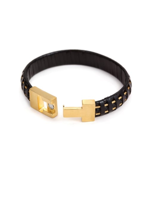 Gold Men Personality Titanium Stainless Steel Leather Bracelet