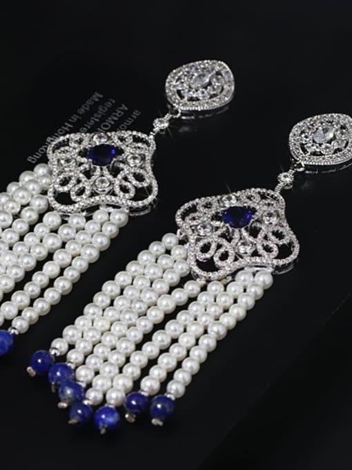 Blue 2018 Natural Pearls Tassel Drop Chandelier earring