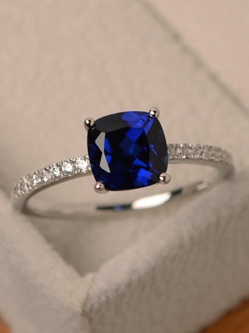 Royal Blue Copper With  Cubic Zirconia Simplistic Square Band Rings