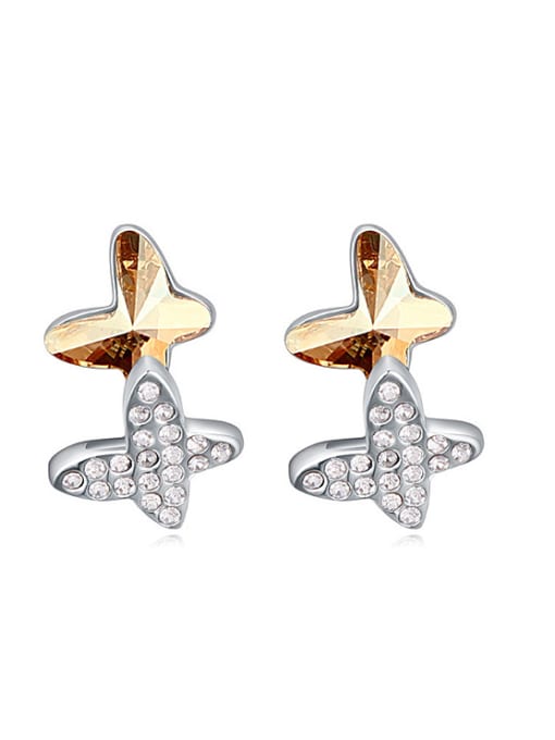 gold Fashion Double Butterfly austrian Crystals-covered Stud Earrings