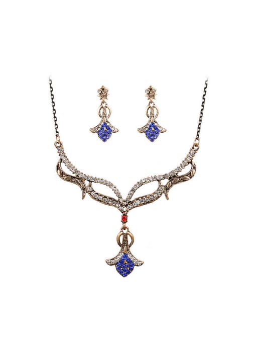 Gujin Retro Noble style Cubic Crystals Antique Gold Plated Two Pieces Jewelry Set 0