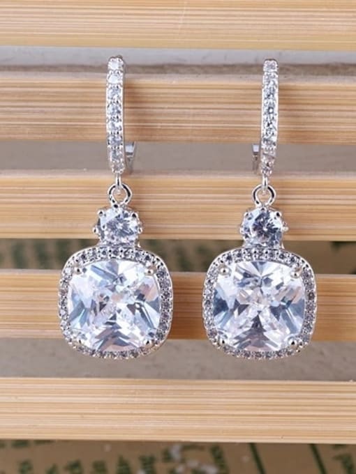 White European and American Fat Square AAA Grade Zircon  Dinner Cluster earring