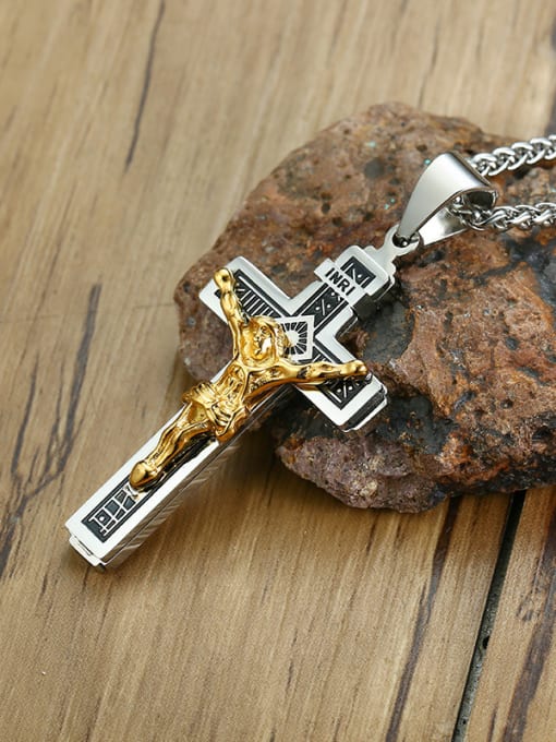CONG Stainless Steel With Two-color plating Personality Cross Necklaces 2
