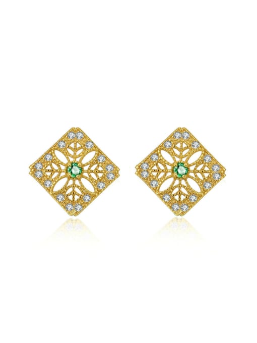 Emerald Simple Classical Women Square Stud Earrings with Zircons