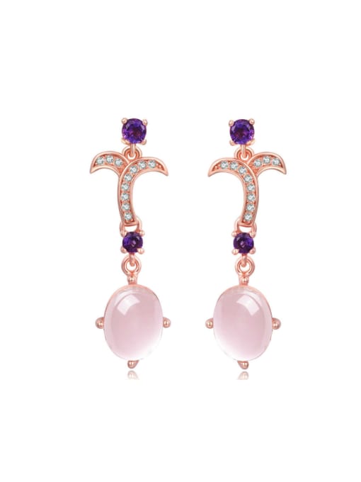 ZK 18K Rose Gold Plated Pink Crystal Drop Earrings 0