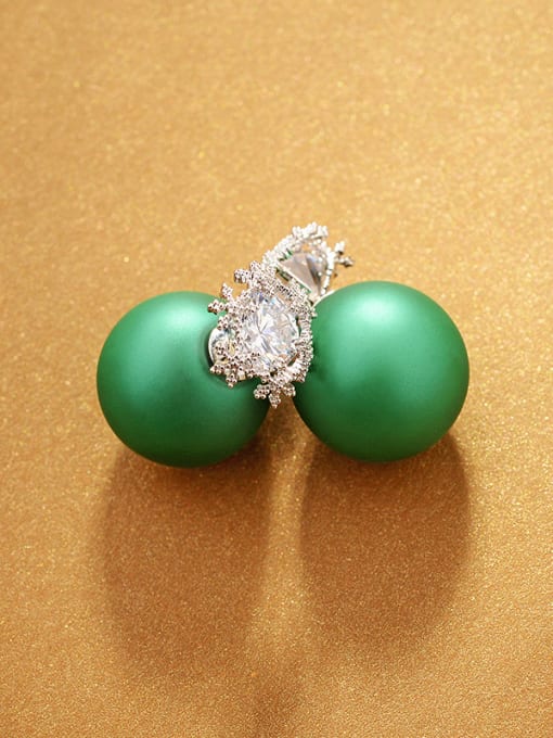 Silver + Green Simple snowflake double-sided Pearl micro-inlay zircon Earring