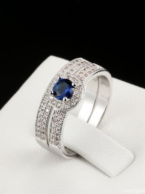 blue Exquisite Double Layer White Gold Plated Zircon Ring Set