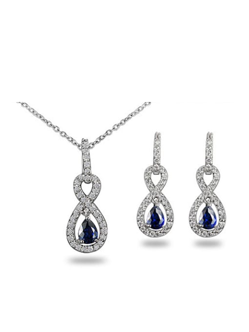 SANTIAGO Blue Number Eight Shaped Zircon Copper Two Pieces Jewelry Set 0
