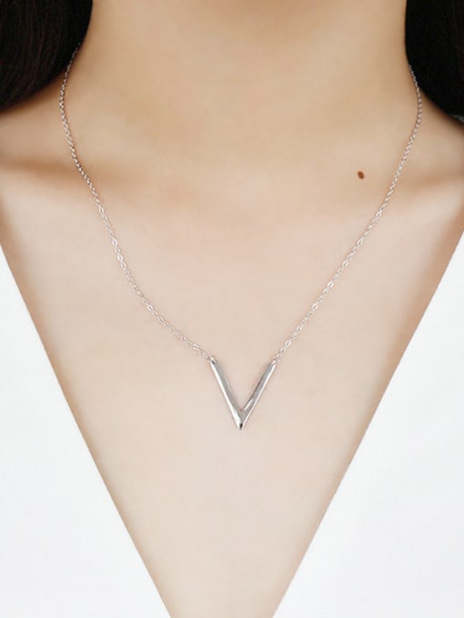 DAKA 925 Sterling Silver With Platinum Plated Simplistic Geometric  V Necklaces 2