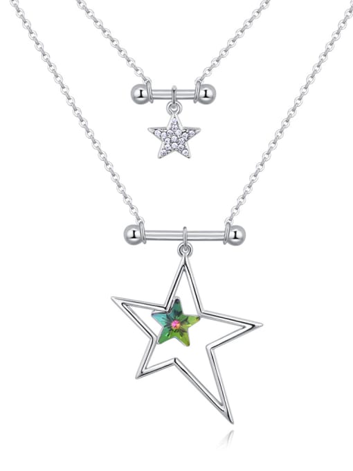 green Double Layer Hollow Star Pendant austrian Crystals Alloy Necklace